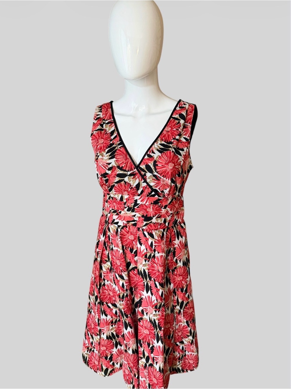 Robbie Bee Coral Pink Floral V-Neck Midi Dress